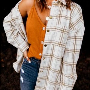 New Plaid Stripe Flannel Shirt Jacket Top Shacket